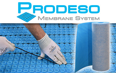 Heat cable being placed in the channels of a Prodeso membrane.