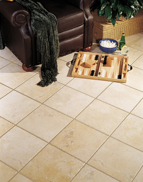 Ceramic tile floor. Heated tile floor.